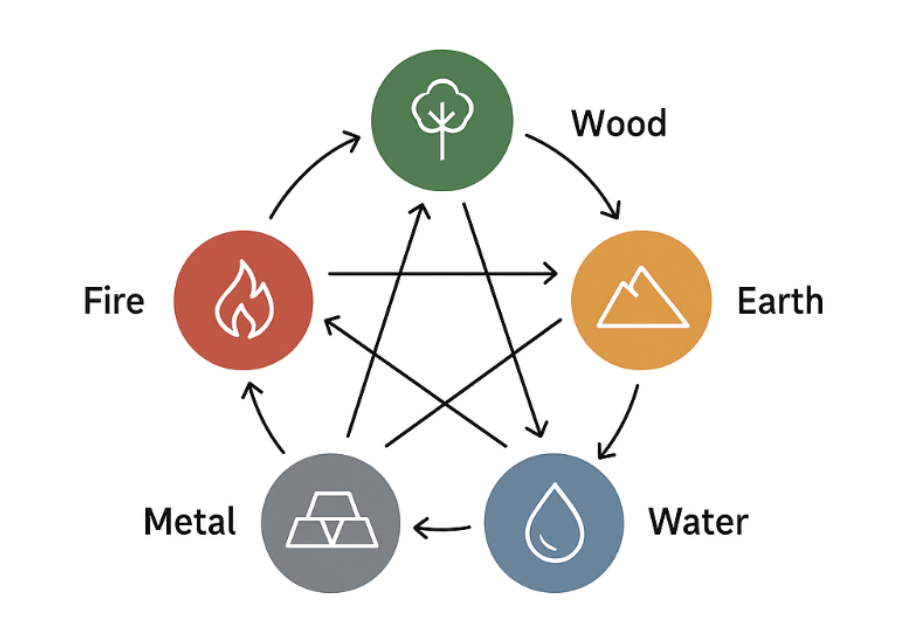 Five Elements Cycle - Wood, Fire, Earth, Metal, Water
